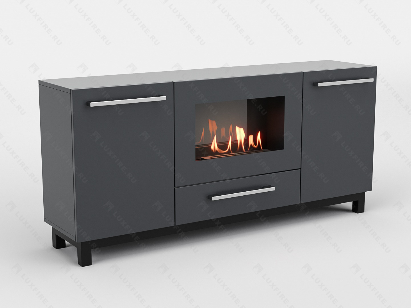 Тумба ТВ Lux Fire "Амур" напольная 1400 матовая, графит с биокамином 600 Тумба ТВ Lux Fire "Амур" напольная 1400 матовая, графит с биокамином 600