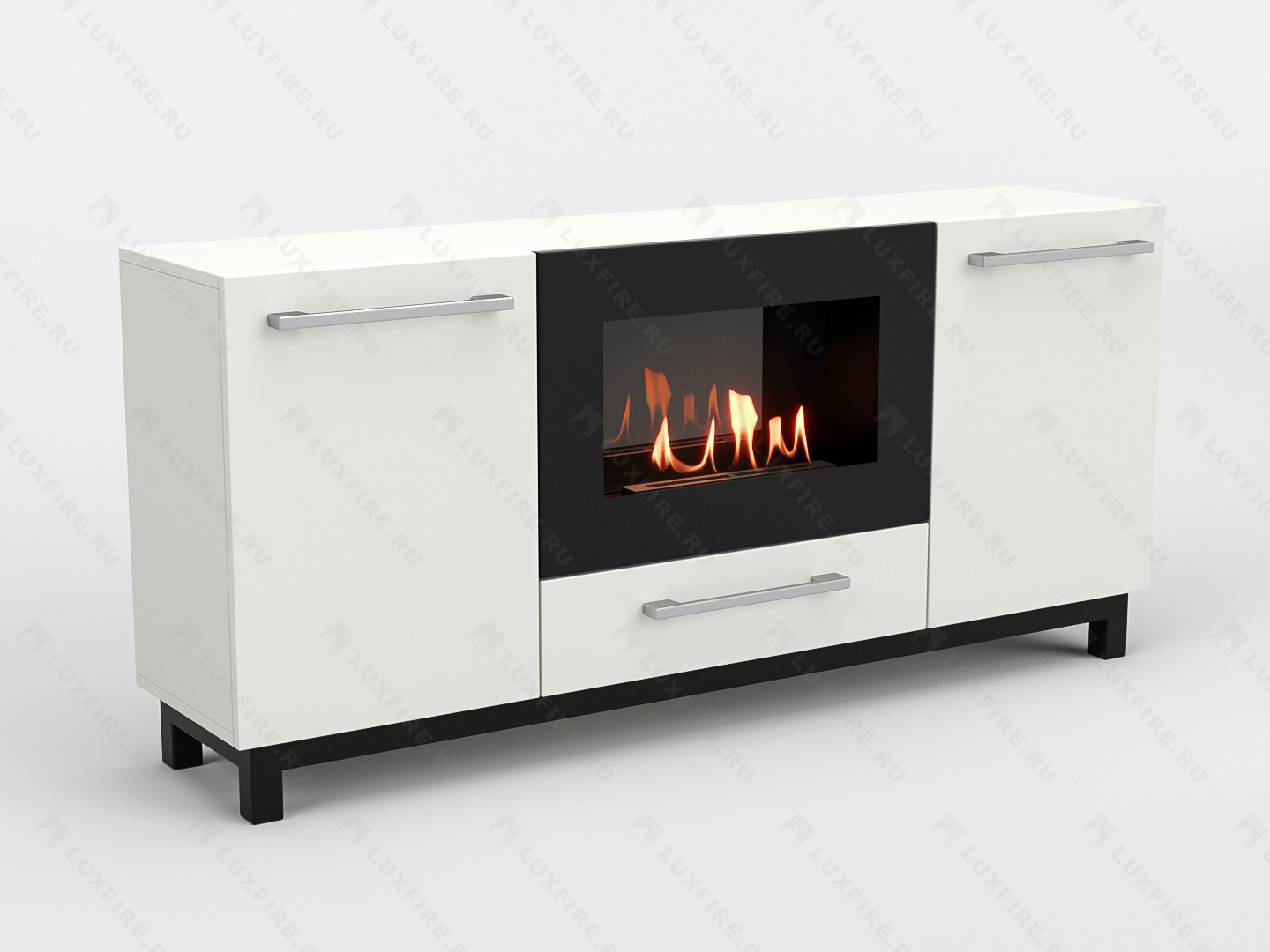 Тумба ТВ Lux Fire "Амур" напольная 1400 матовая, белая с биокамином 600 Тумба ТВ Lux Fire "Амур" напольная 1400 матовая, белая с биокамином 600