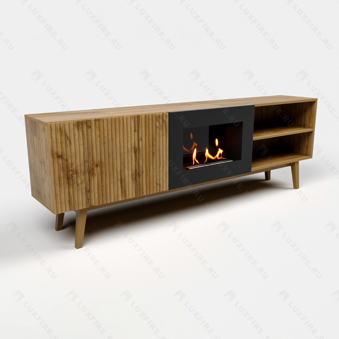Тумба ТВ Lux Fire "Волга" напольная 1800, дуб вотан, с биокамином 600 Тумба ТВ Lux Fire "Волга" напольная 1800, дуб вотан, с биокамином 600